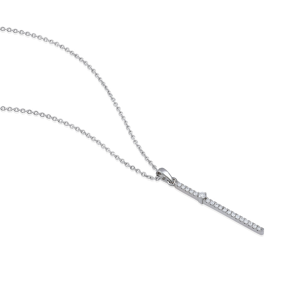 Certified 14K Gold .2ct Natural Diamond E-VS Line Stick Bar Y Drop White Necklace