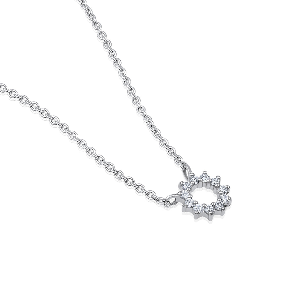 Certified 14K Gold Natural Diamond E-VS Designer Sun Flower Charm White Necklace