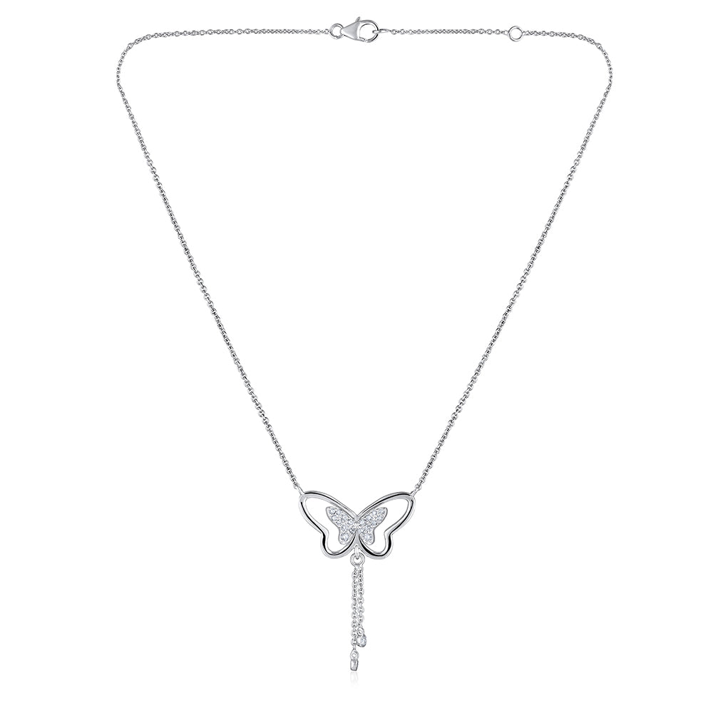 Certified 14K Gold 0.3ct Natural Diamond F-VS Designer Butterfly Lariat White Necklace