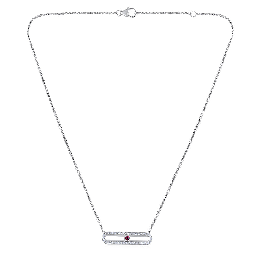 Certified 14K Gold 0.3ct Natural Diamond w/ CZ Red Stone Designer Eye White Necklace