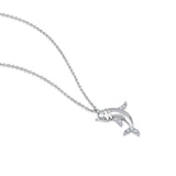 Certified 14K Gold Certified Natural Diamond F-VS Designer Dolphin Charm White Necklace