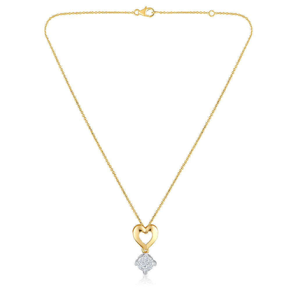 Certified 14K Gold 0.21ct Natural Diamond E-VVS Designer Heart Ball Yellow Necklace