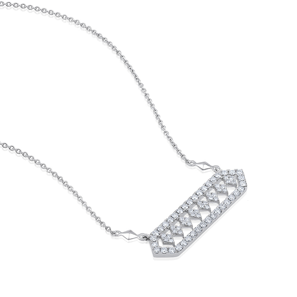 Certified 14K Gold 1.1ct Natural Diamond F-VS Designer Dentele Geometric White Necklace