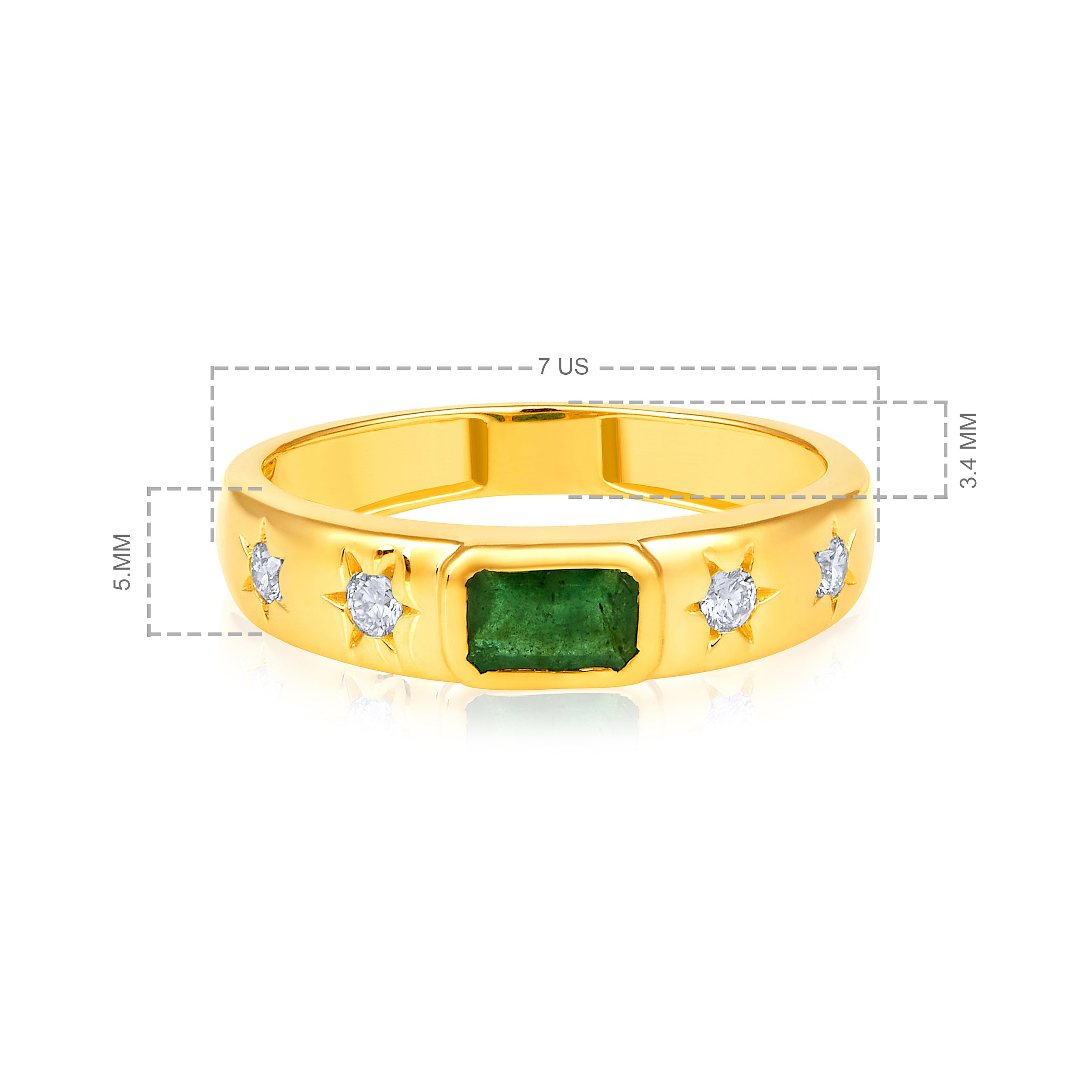 Certified 14K Gold 0.3ct Natural Diamond w/ Emerald Stone Star Band Ring