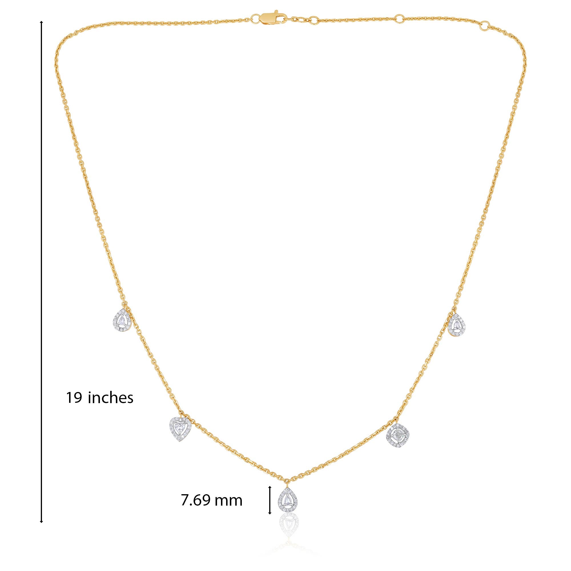 Certified 14K Gold Natural Diamond Different Shape Pear Cushion Heart Station Yellow Necklace