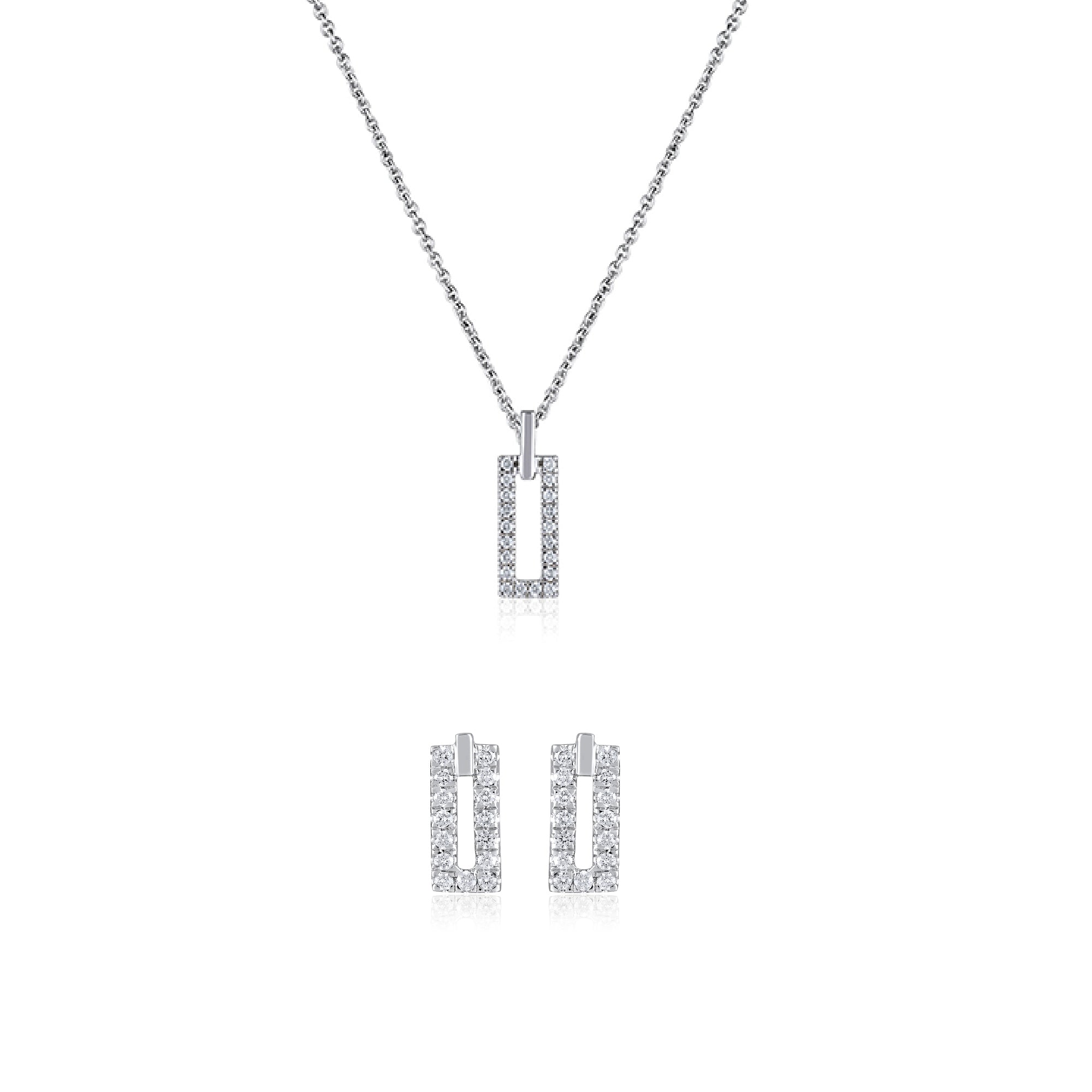Certified 14K Gold .3ct Natural Diamond F-VS Small Rectangle White Necklace Earring Set