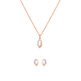 Certified 14K Gold 0.2ct Natural Diamond F-VS Designer Rose Necklace Earrings Set