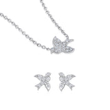 Certified 14K Gold 0.23ct Natural Diamond F-VS Bird White Necklace Earrings Set