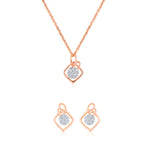 Certified 14K Gold 0.2ct Natural Diamond F-VVS Designer Rose Necklace Earrings Set