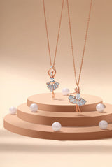 Certified 14K Gold 0.3ct Natural Diamond F-VS Ballet Dancer Charm Rose Necklace