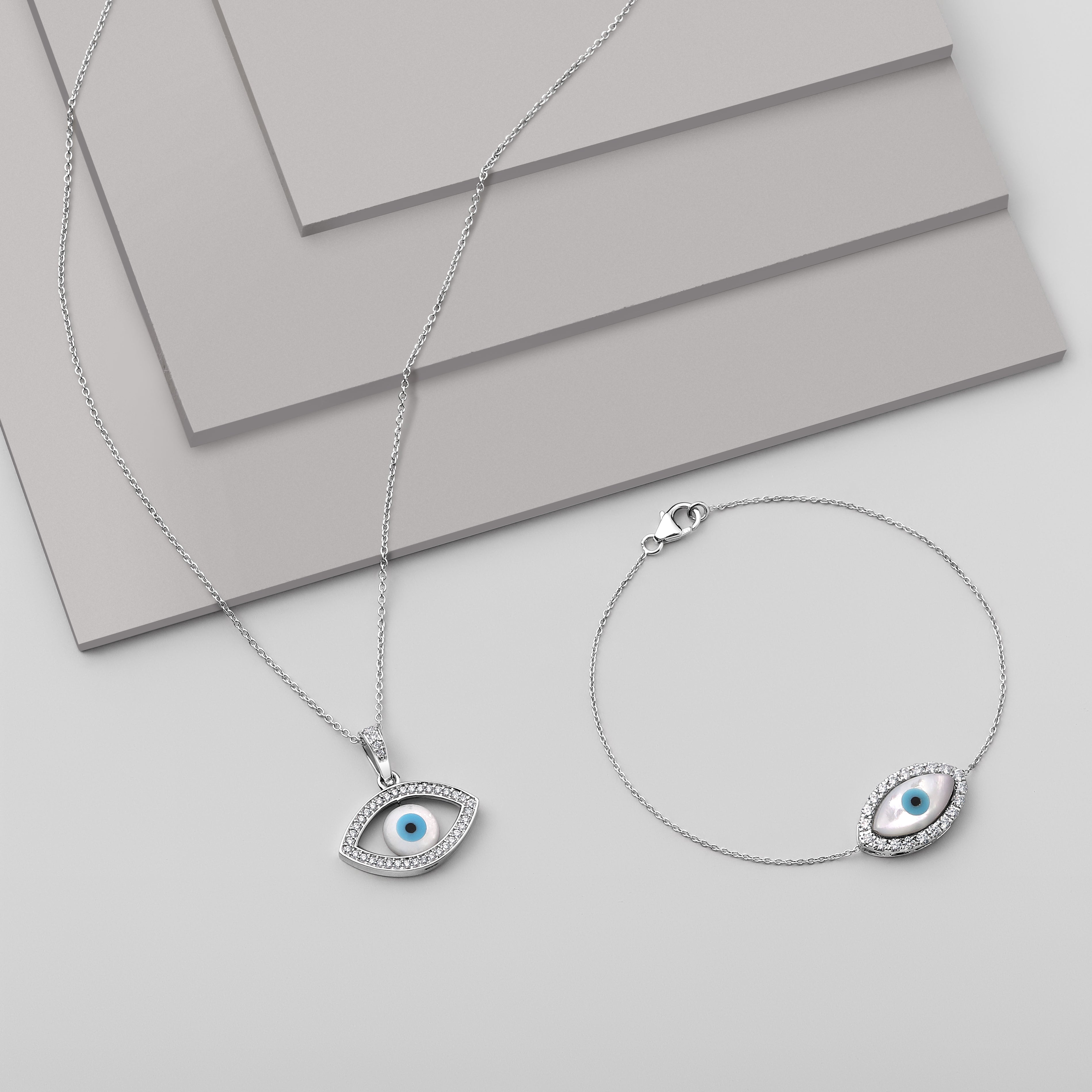 Certified 14K Gold 0.23ct Natural Diamond F-VS Blue Evil-Eye White Pendant White Necklace