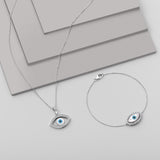 Certified 14K Gold 0.23ct Natural Diamond F-VS Blue Evil-Eye White Pendant White Necklace