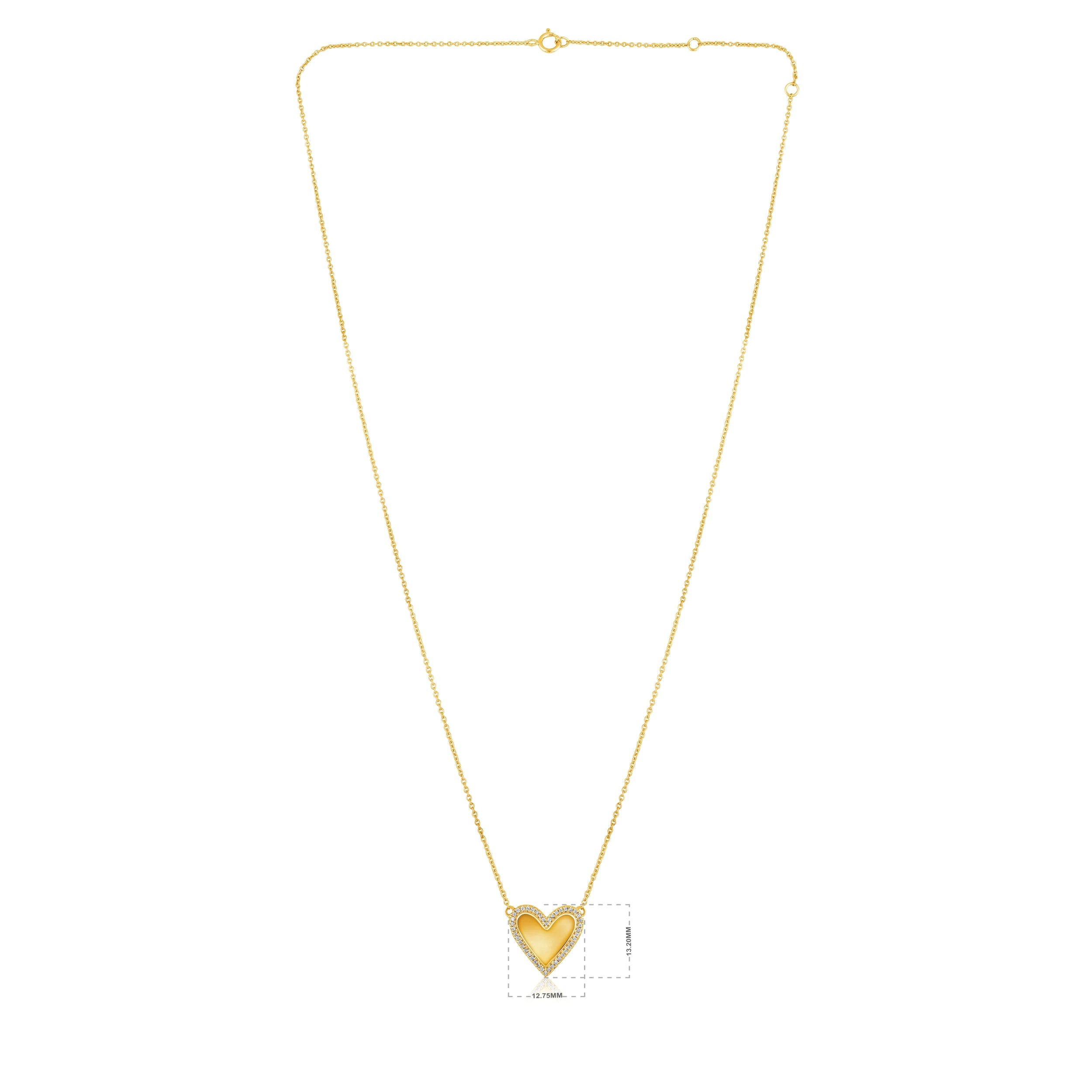 14K Gold 0.1ct Natural Diamond E-I1 13.2mm Heart Shape Charm Love Necklace