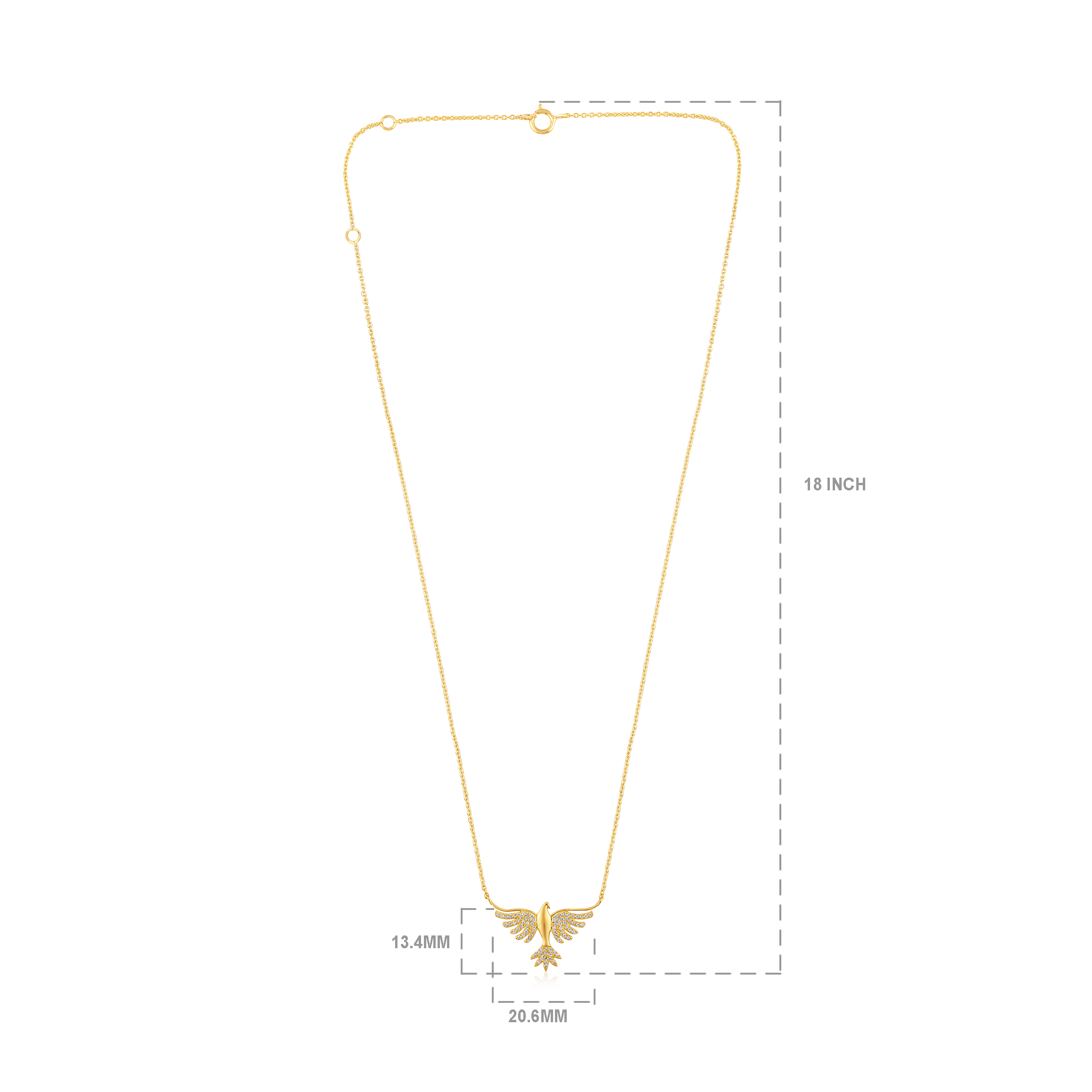 Certified 14K Gold 0.13ct Natural Diamond Phoenix Fly Eagle Hawk Charm Necklace