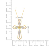 Certified 14K Gold 0.7ct Natural Diamond G-VS Designer Cross Rose Necklace