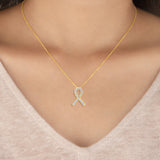 Certified 14K Gold Natural Diamond VS-SI Awareness Support Ribbon White Necklace