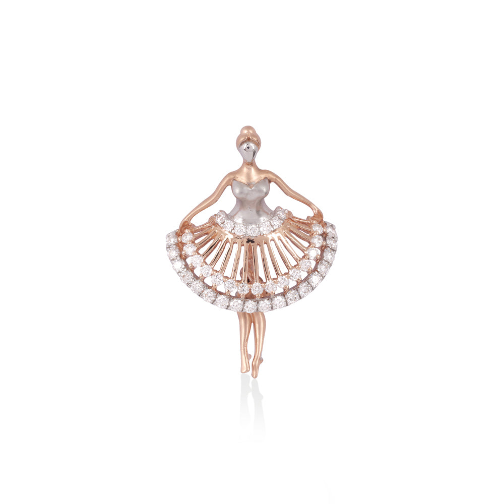 Certified 14K Gold 0.5ct Natural Diamond E-VVS Ballet Dancer Charm Rose Pendant Only