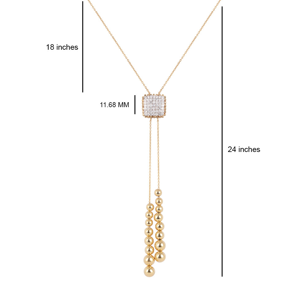 Certified 18K Gold Natural Diamond F-VVS Geometric Square Ball Y Drop Yellow Necklace