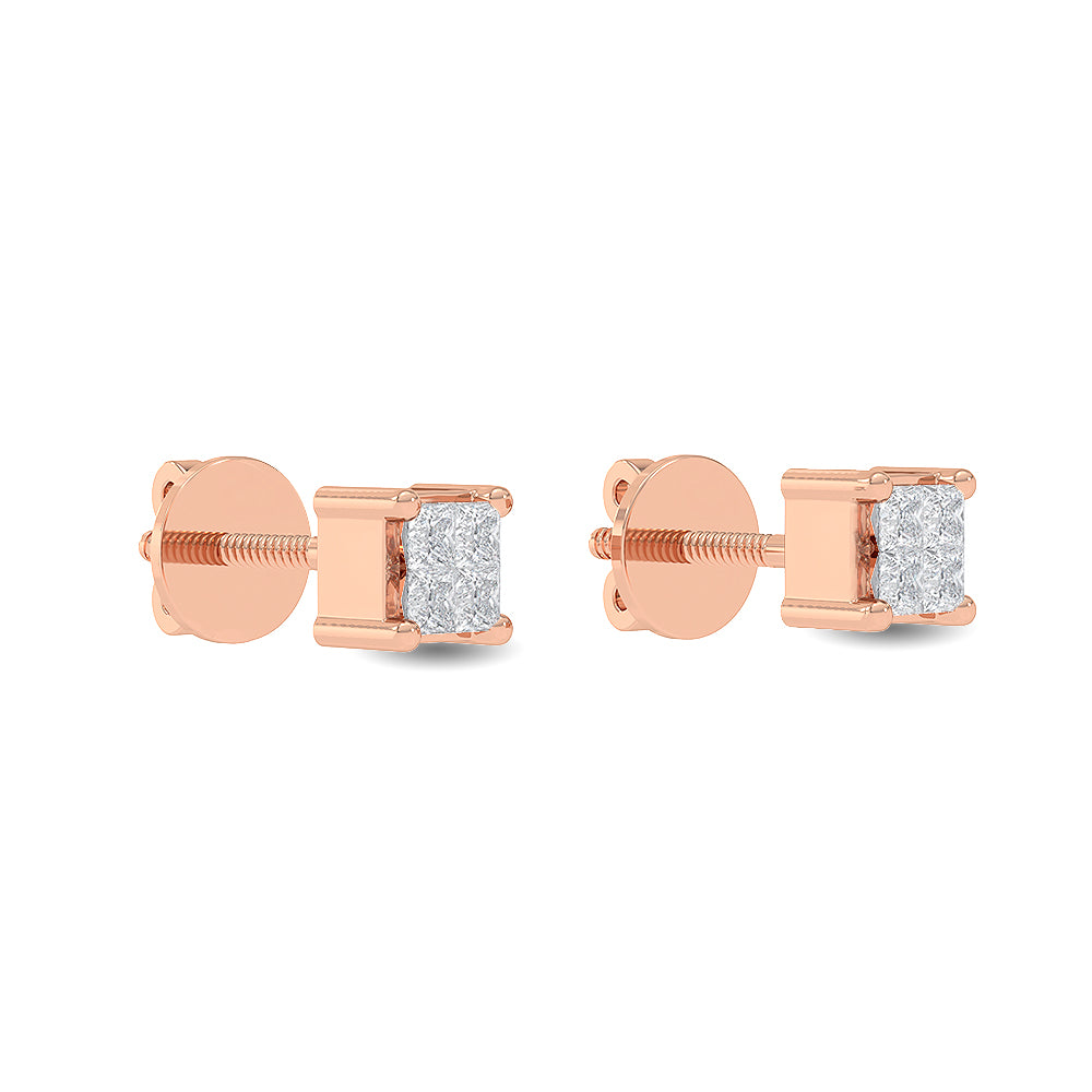 Certified 14K Gold 0.4ct Natural Diamond Solitaire Stud Princess Stud  Earrings