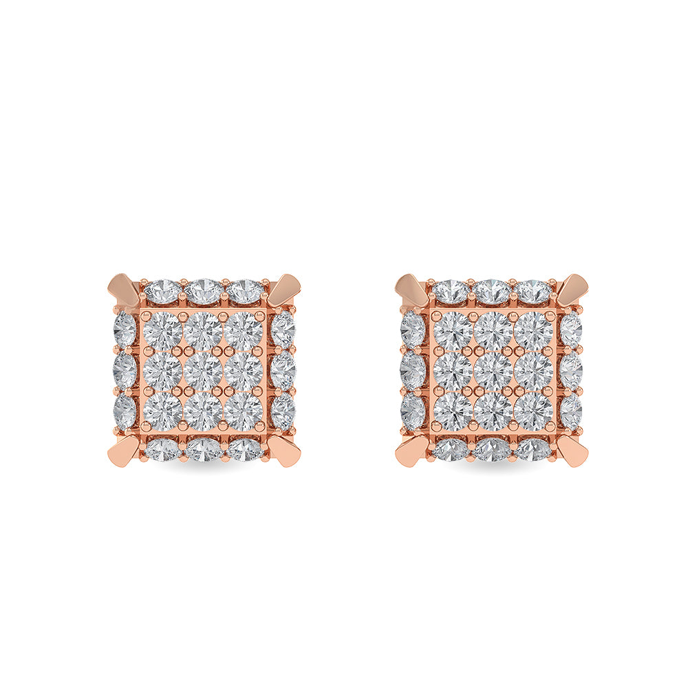 Certified 14K Gold  1.04ct Natural Diamond Square Cluster Geometric Stud  Earrings