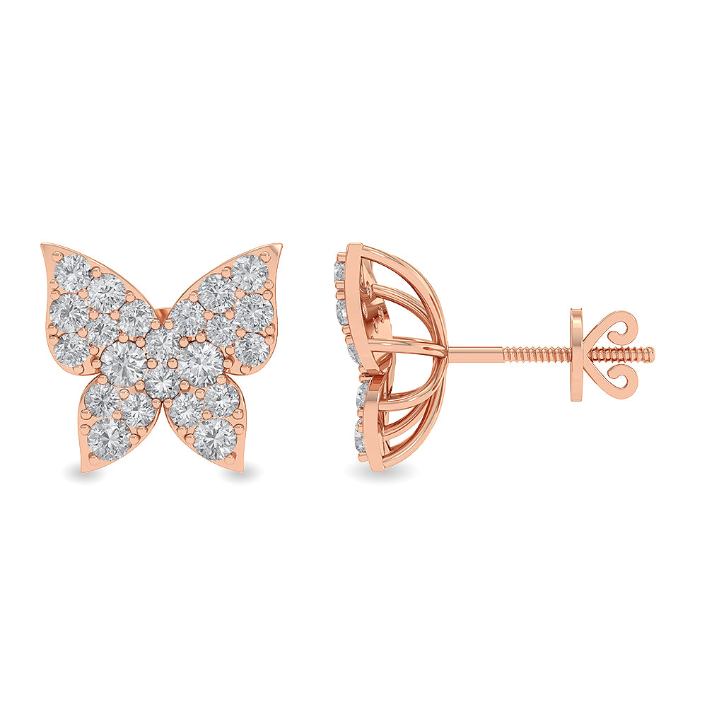 Certified 14K Gold  1.1ct Natural Diamond Butterfly Studded Stud  Earrings