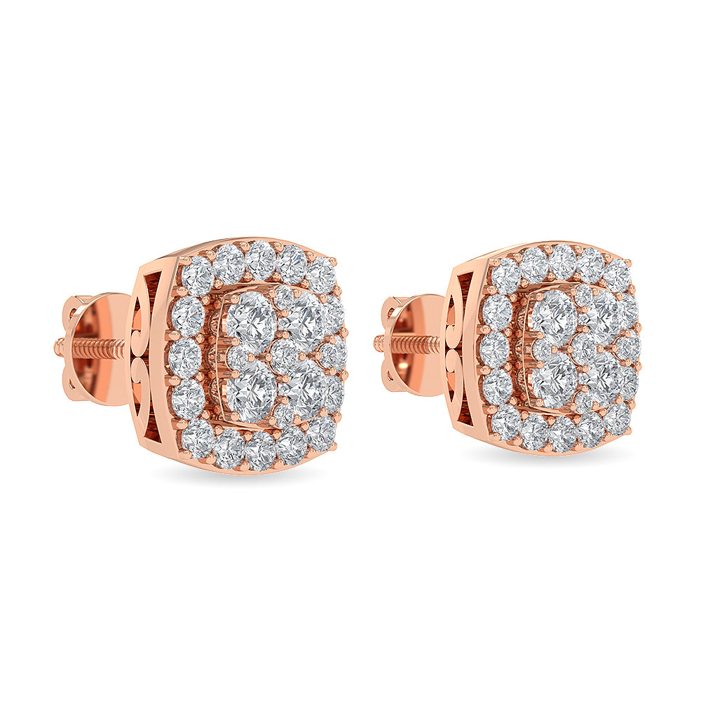 Certified 14K Gold  1.2ct Natural Diamond Halo Cushion Square Double Earrings