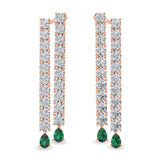 Certified 14K Gold  10ct Natural Diamond Pear Dangle Stimulated Emerald  Earrings