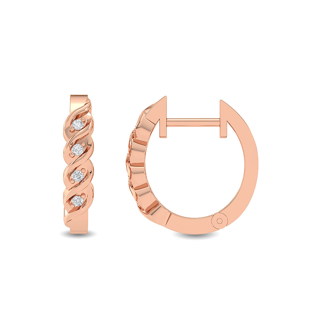 Certified 14K Gold 0.06ct Natural Diamond Twisted Hopp Huggie  Earrings