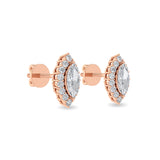 Certified 14K Gold  0.86ct Natural Diamond Marquise Halo Eye-Shaped Stud Earrings