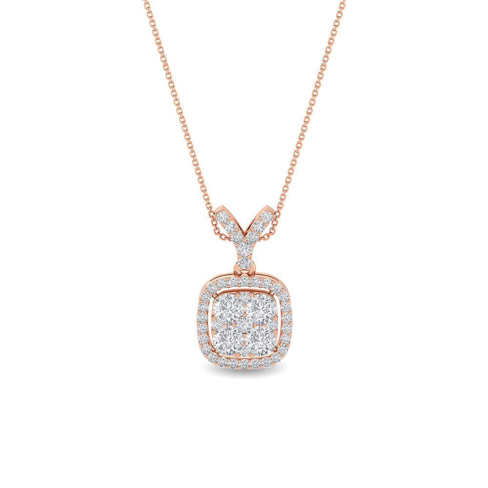 Certified 14K Gold 0.8ct Natural Diamond E-VVS Designer Cushion Rose Pendant Rose Necklace