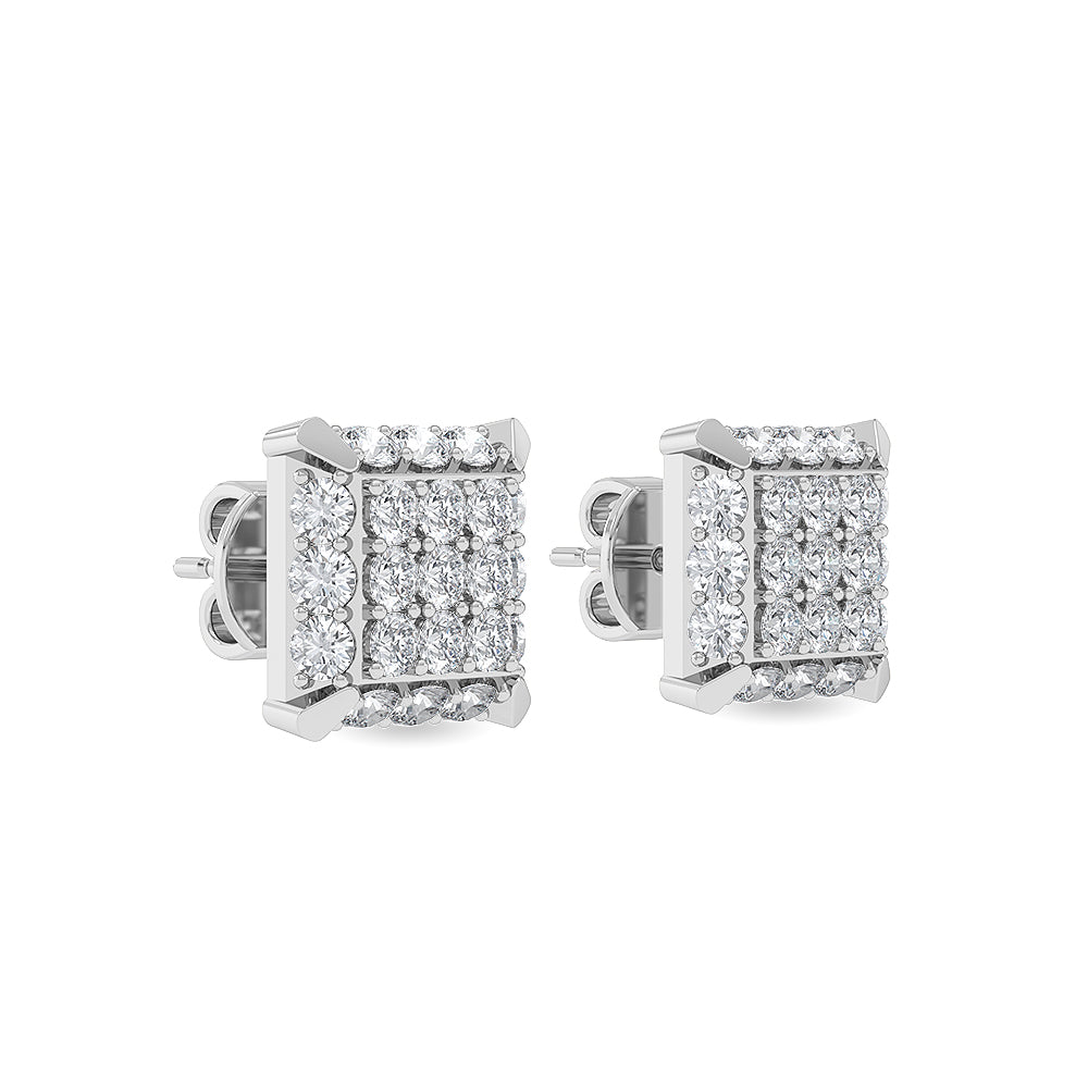 Certified 14K Gold  1.04ct Natural Diamond Square Cluster Geometric Stud  Earrings