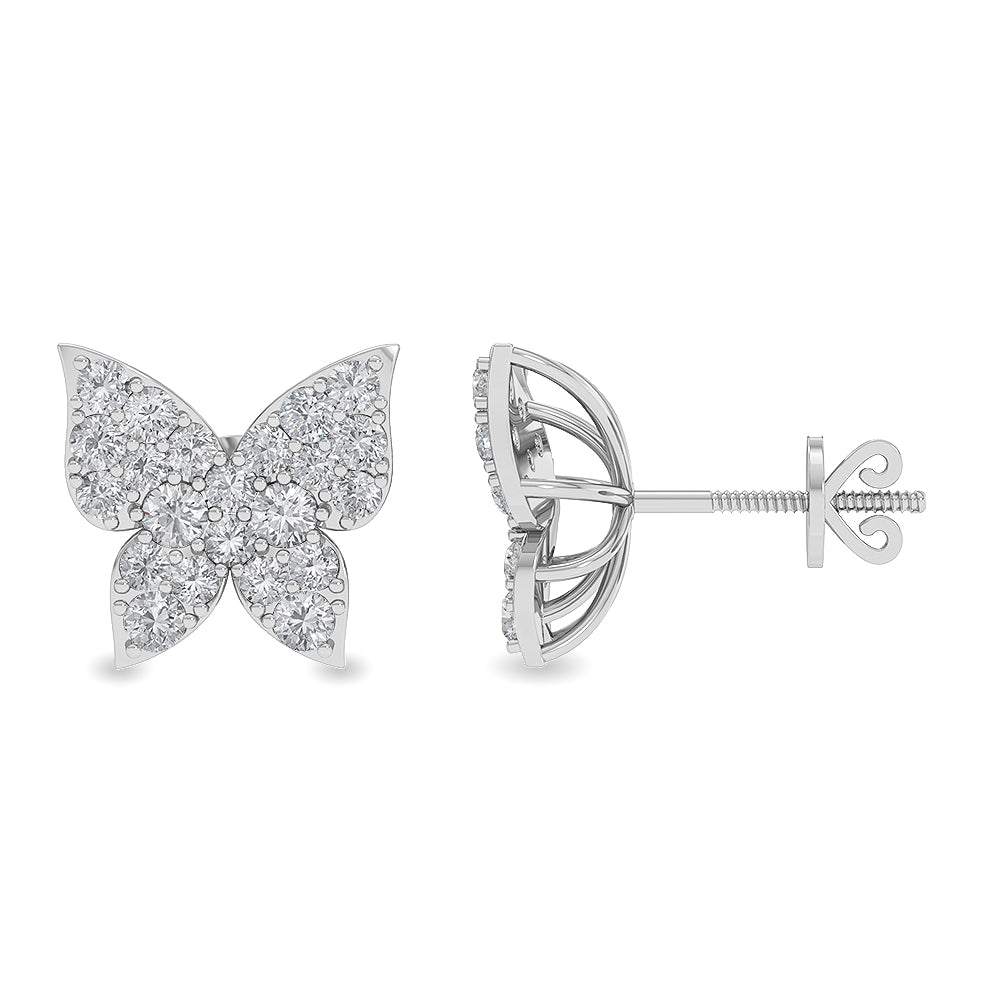 Certified 14K Gold  1.1ct Natural Diamond Butterfly Studded Stud  Earrings