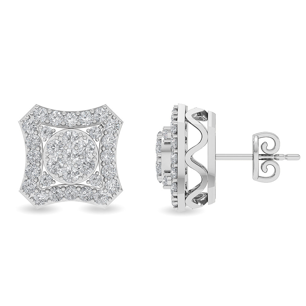 Certified 14K Gold  1.02ct Natural Diamond Vintage Halo Square Hip Hop Stud Earrings