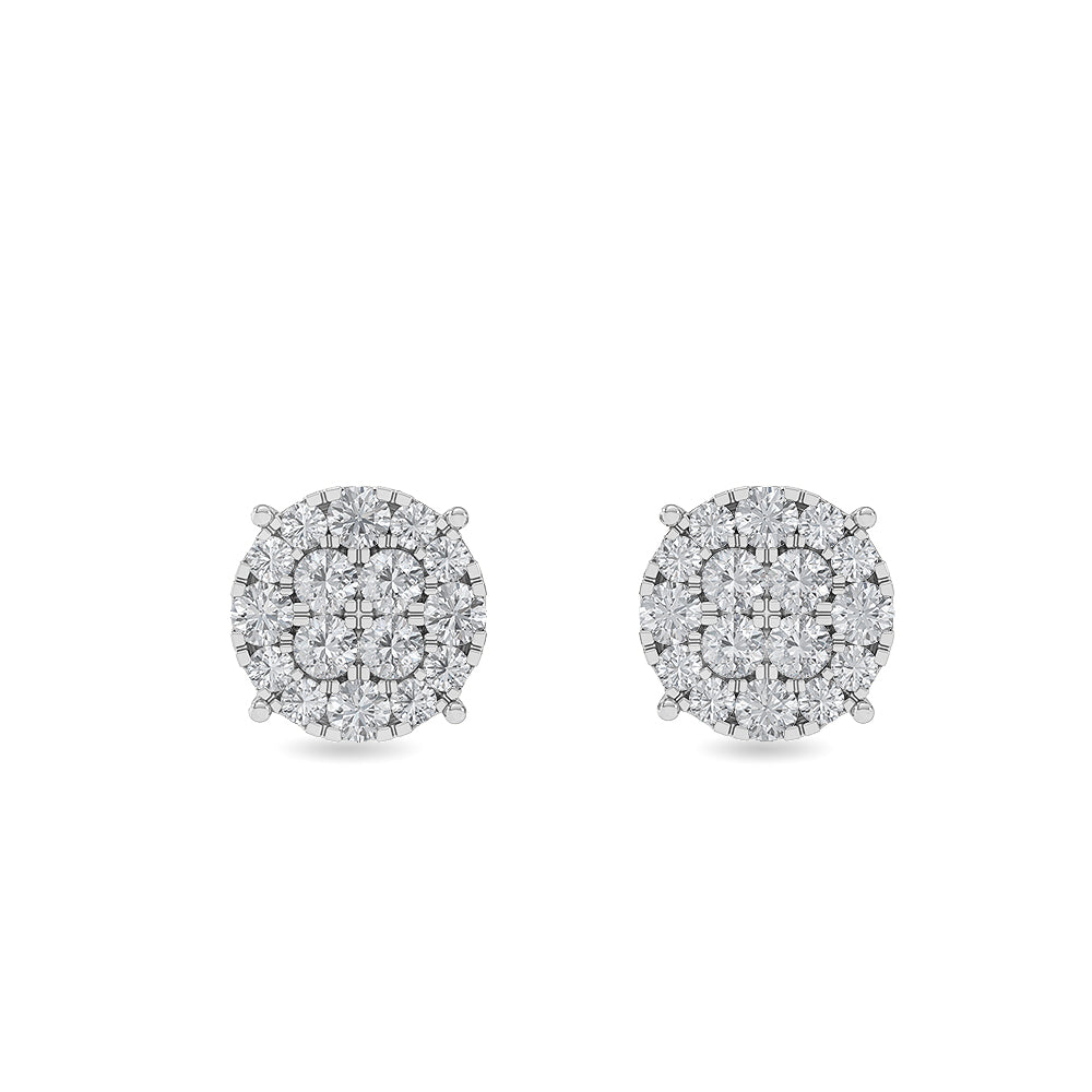 Certified 14K Gold Natural Diamond VS Designer Small Round Stud White Earrings