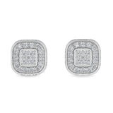 Certified 14K Gold  1.6ct Natural Diamond Halo Double Square Stud Earrings