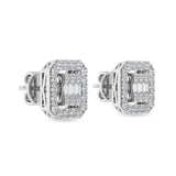 Certified 14K Gold  0.5ct Natural Diamond Baguette Octagon Halo Stud Earrings