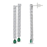 Certified 14K Gold  10ct Natural Diamond Pear Dangle Stimulated Emerald  Earrings