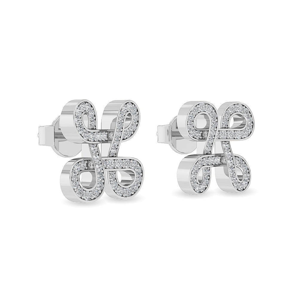 Certified 14K Gold 0.4ct Natural Diamond Designer Hash Charm Stud White Earrings