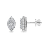 Certified 14K Gold  0.86ct Natural Diamond Marquise Halo Eye-Shaped Stud Earrings