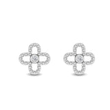 Certified 14K Gold 0.08ct Natural Diamond Clover Flower Stud Florentine Earrings