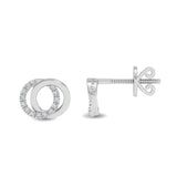 Certified 14K Gold Natural Diamond Designer 2 Ring Circles Stud White Earrings
