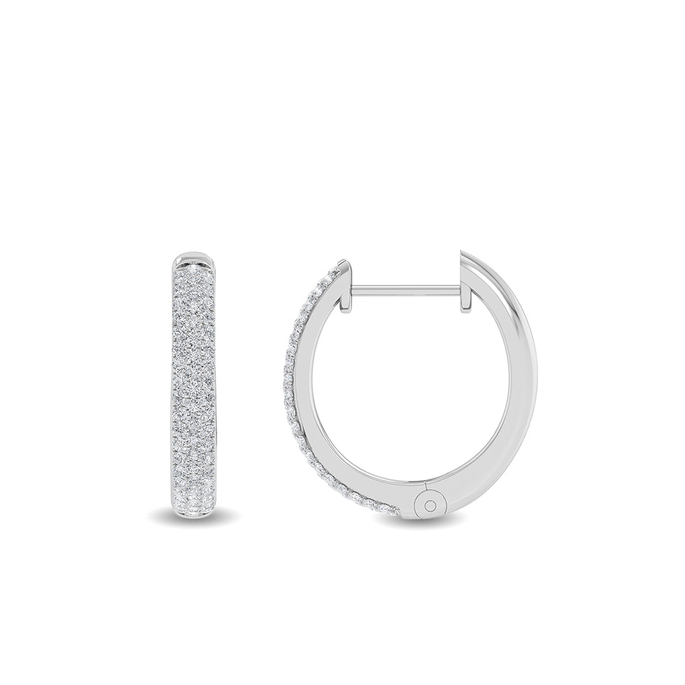 Certified 14K Gold 0.5ct Natural Diamond I-SI 14mm Small Round Hoop White Earrings