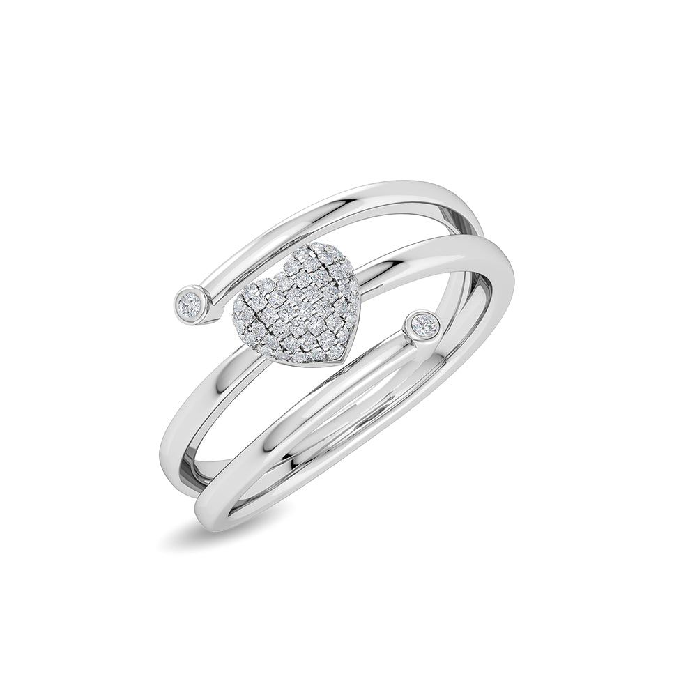 Certified 14K Gold Natural Diamond Designer Spinning Heart Crisscross White Ring