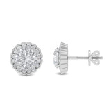 Certified 14K Gold 1.16ct Natural Diamond Halo Studs Two Stone Cluister  Earrings