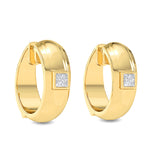 Certified 14K Gold 0.2ct Natural Diamond Princess Wide High Polish Huggie  Earrings