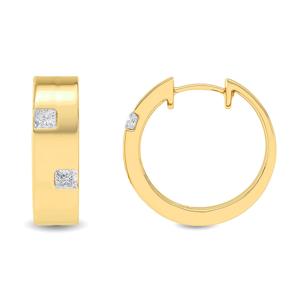 Certified 14K Gold 0.4ct Natural Diamond Sparkle Huggie Semi Circle Hoop  Earrings