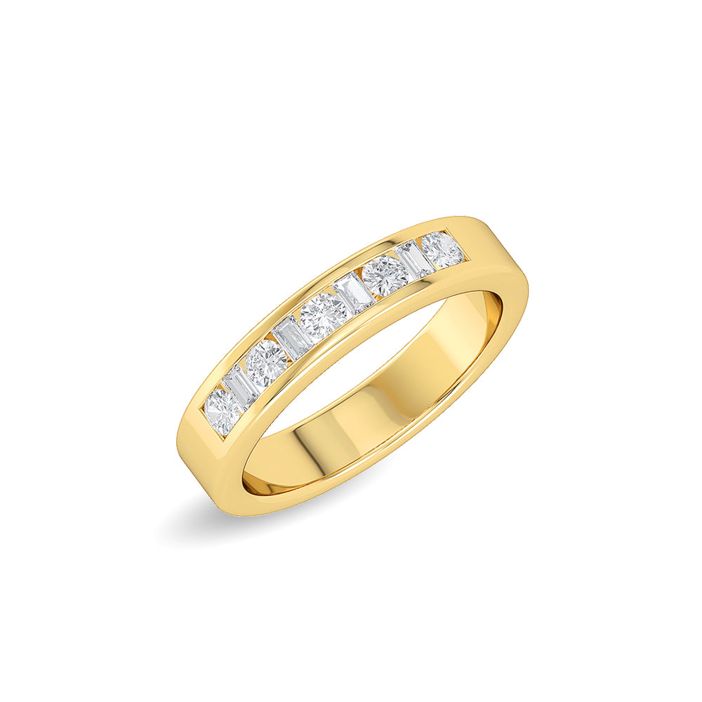 Certified 14K Gold 0.4ct Natural Diamond Channel Buguette Round Band Wedding  Ring