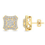 Certified 14K Gold  1.02ct Natural Diamond Vintage Halo Square Hip Hop Stud Earrings