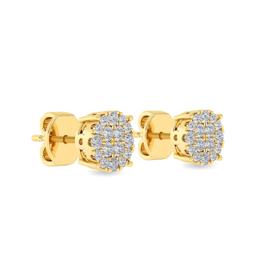 Certified 14K Gold  0.3ct Natural Diamond Cluster Stud Halo Essentials  Earrings