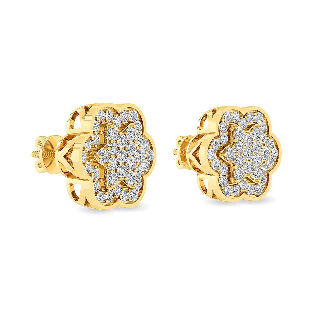 Certified 14K Gold  0.5ct Natural Diamond Diamond Cluster Flower  Earrings
